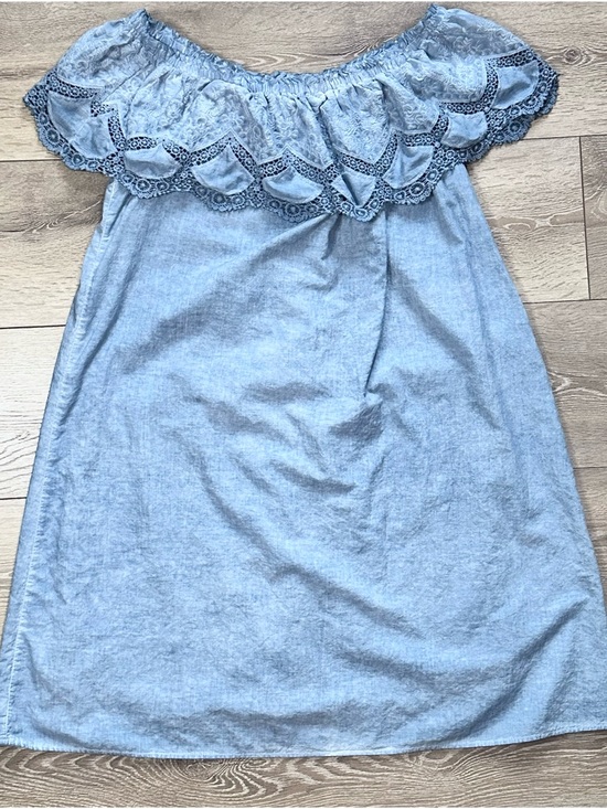 Knox Rose Off The Shoulder Embroidered Eyelet Chambray Dress - Picture 6 of 14